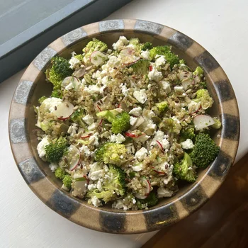 Broccoli, feta and quinoa salad with a pomegranate molasses vinaigrette