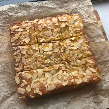 Orange curd, almond and cardamon blondies