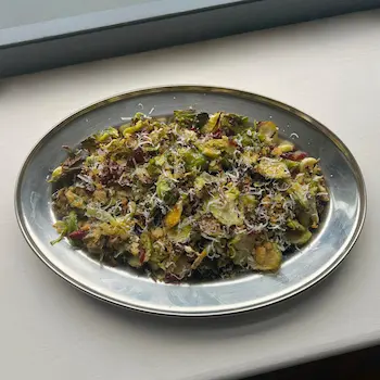 Roasted Brussels sprouts salad with cranberries and charred lemon
